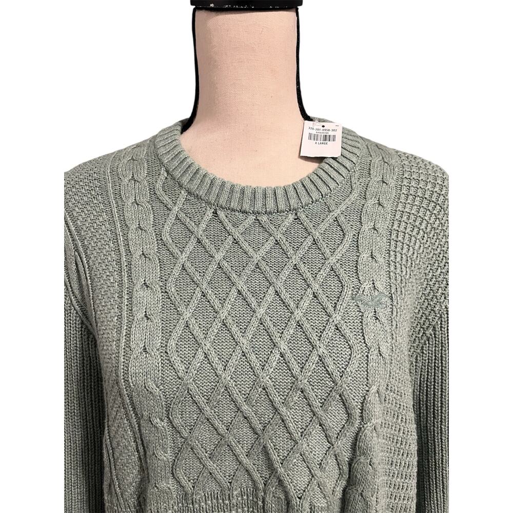 Hollister NEW Women's Green Cable Knit Crewneck Sweater Sz XL Fisherman Classic